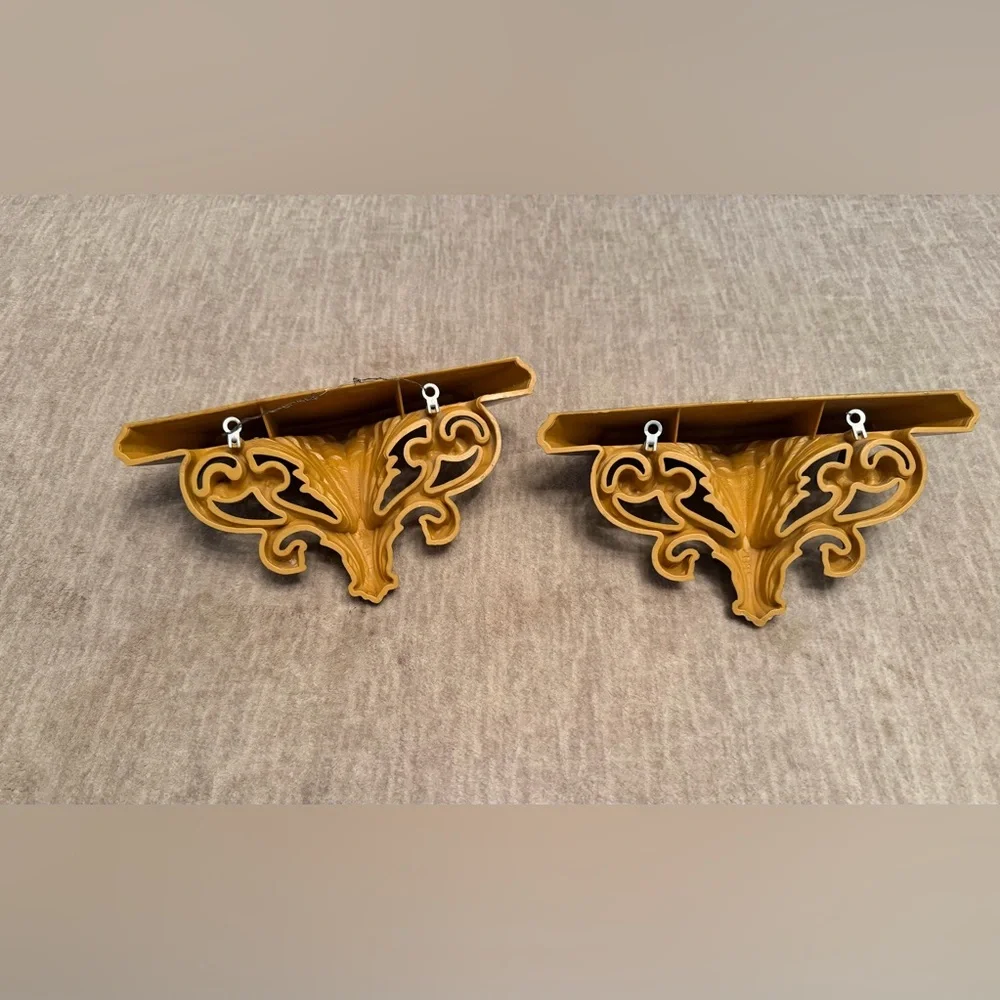 Set of Two VTG Burwood Hollywood Regency Gold Decorative Wall Display Shelves